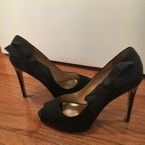 Badgley Miscka Formal Silk Stiletto Peep-toe Heels